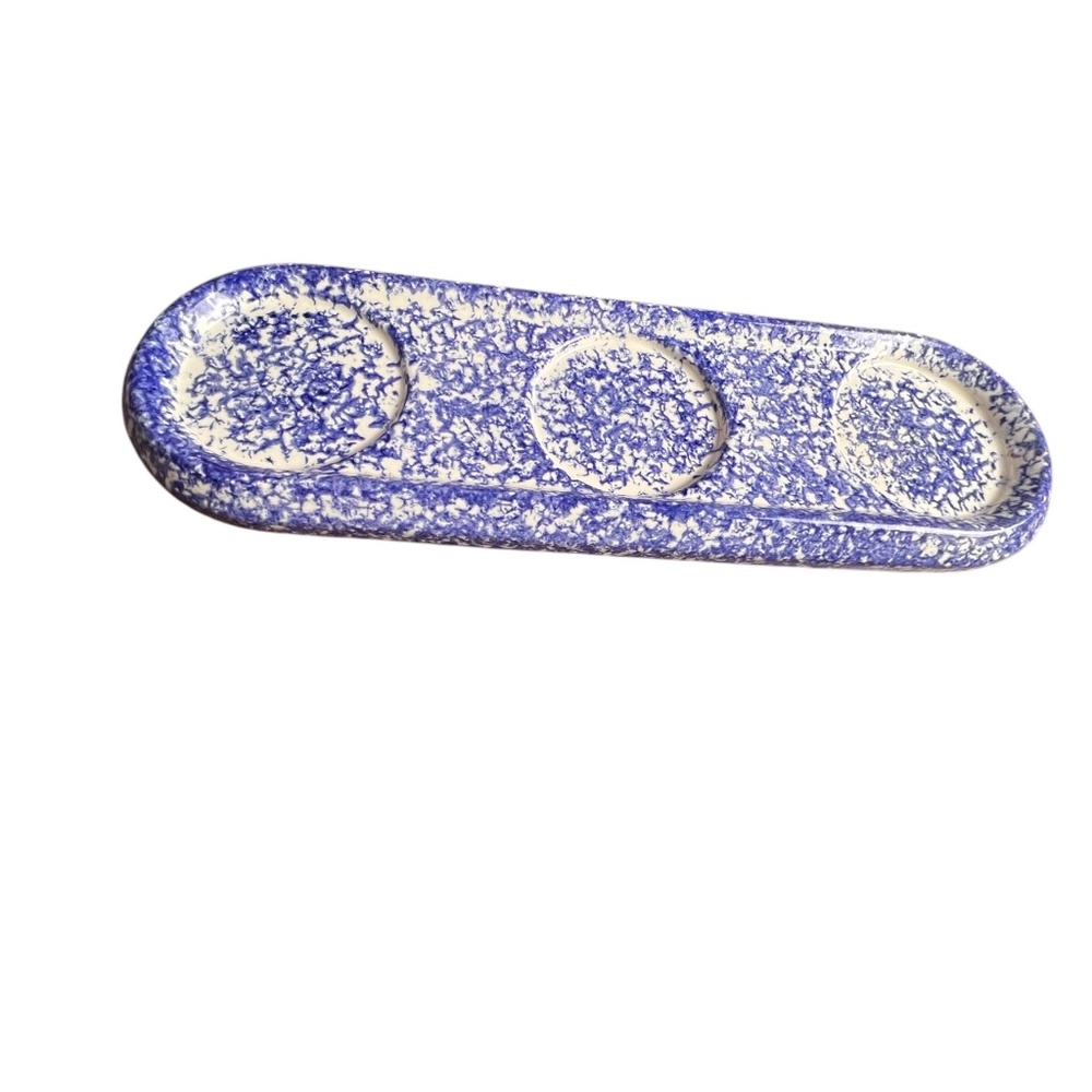 Molly Dallas Vintage Blue Spattered Divided Tray 15"l by 5"w by 1" h Pre-owned